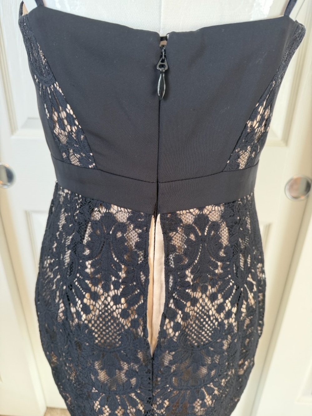 bebe Black Lace Midi Whimsigoth Dress with Nude Lining Size 6 - Picture 5 of 14